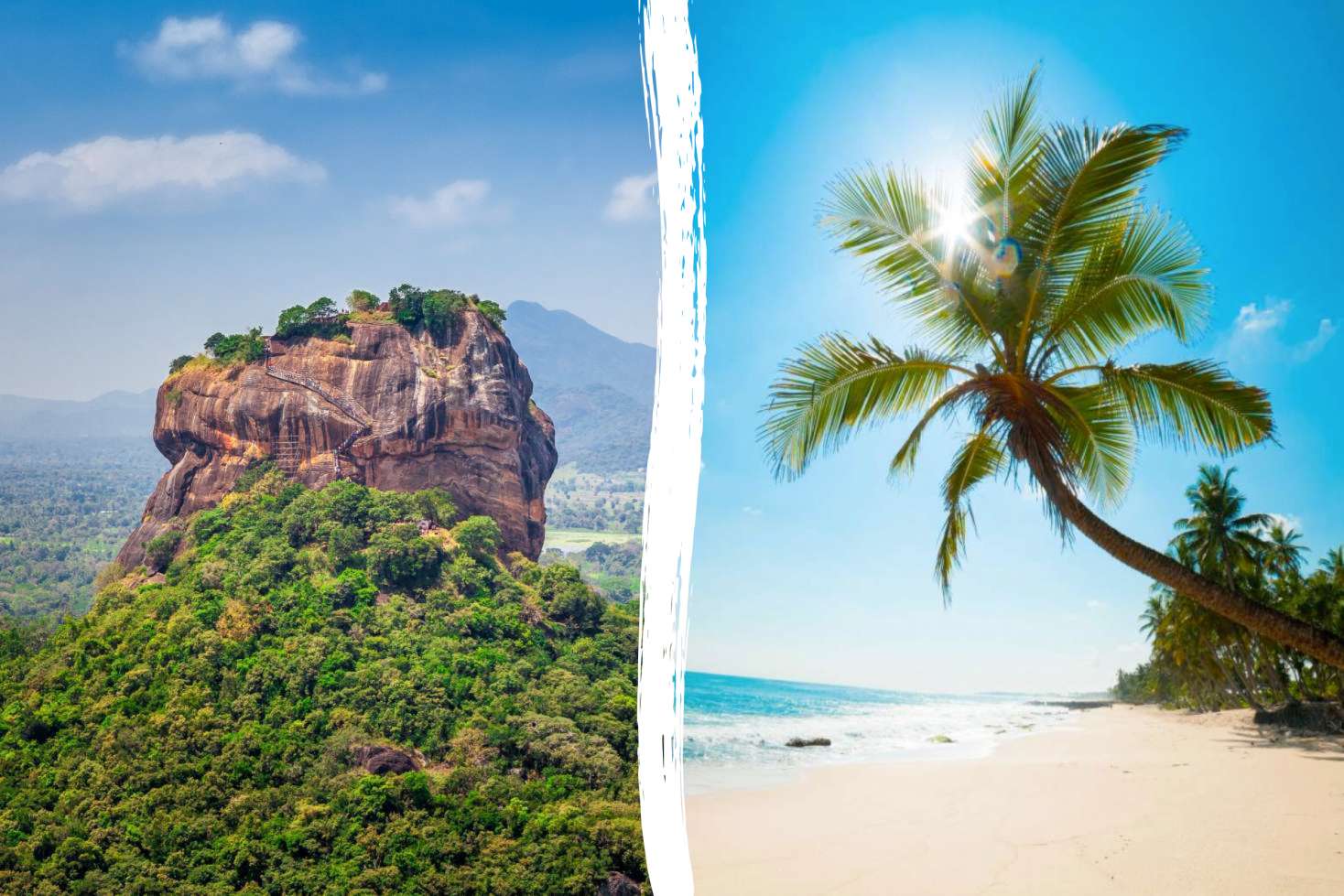 Scenic view of Sigiriya Rock and Maldives beach in Adventure Sri Lanka & Maldives tour for Malaysians