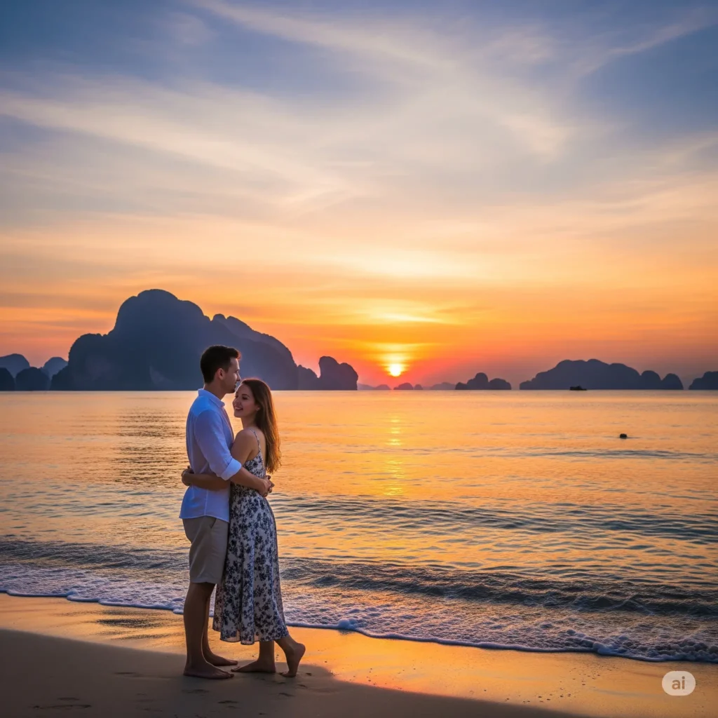 Couple on honeymoon watching sunset in Langkawi
