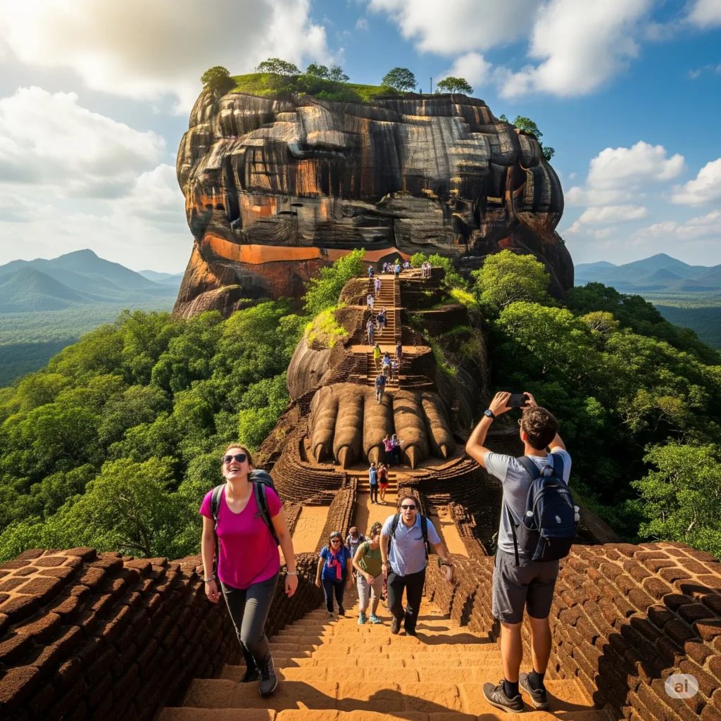 Tourists visiting Sigiriya Rock Fortress in Sri Lanka