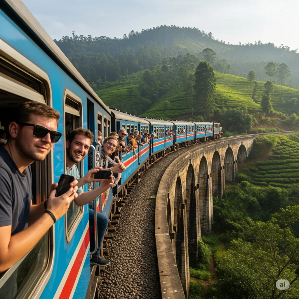 Scenic view of Ella, Sri Lanka with tea plantations and mountains