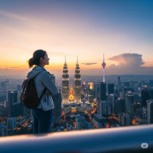 Solo traveler enjoying the view of Kuala Lumpur skyline