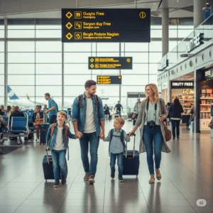 Family enjoying an international holiday package