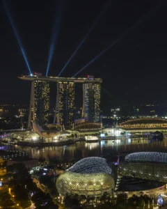 Marina Bay Sands hotel and skyline at dusk
