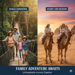 Family enjoying an adventure tour abroad