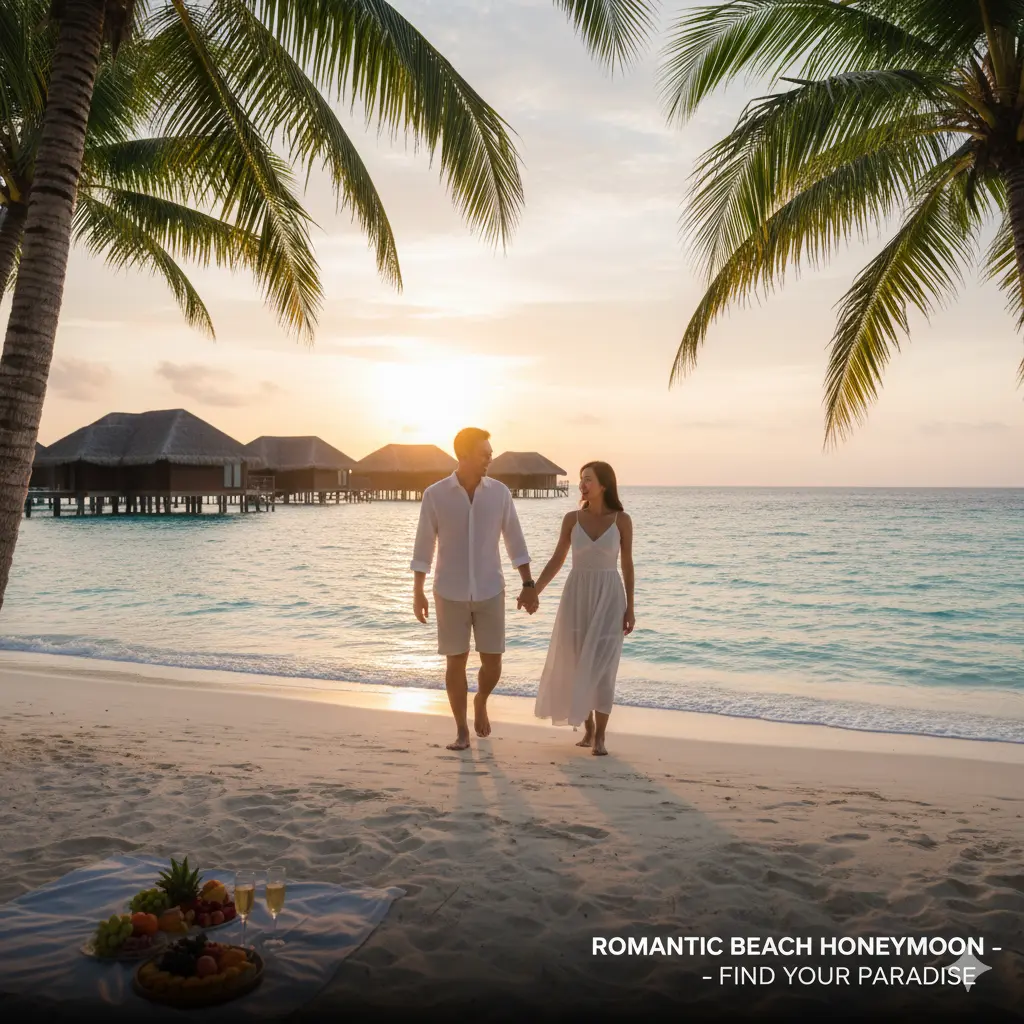 Couple on romantic beach honeymoon near Malaysia