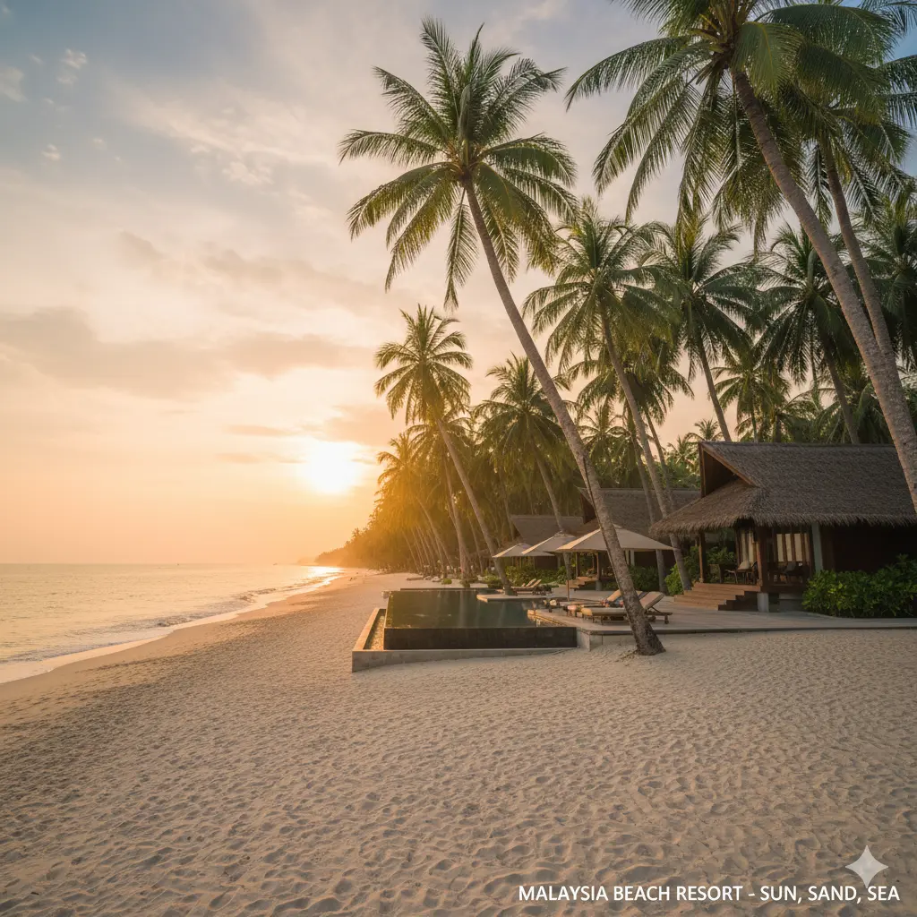 Beach resort Malaysia with palm trees and sea