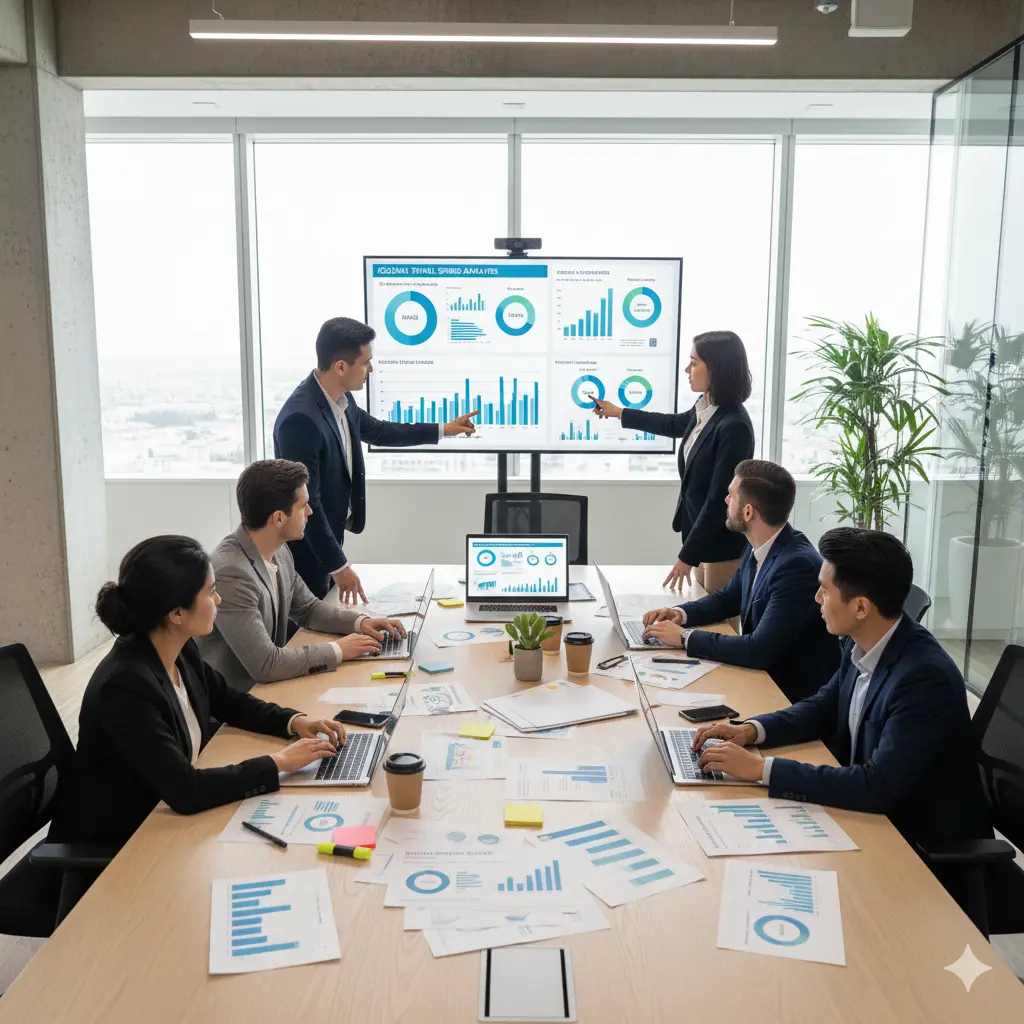 Corporate group meeting with local DMC team in tropical office setting