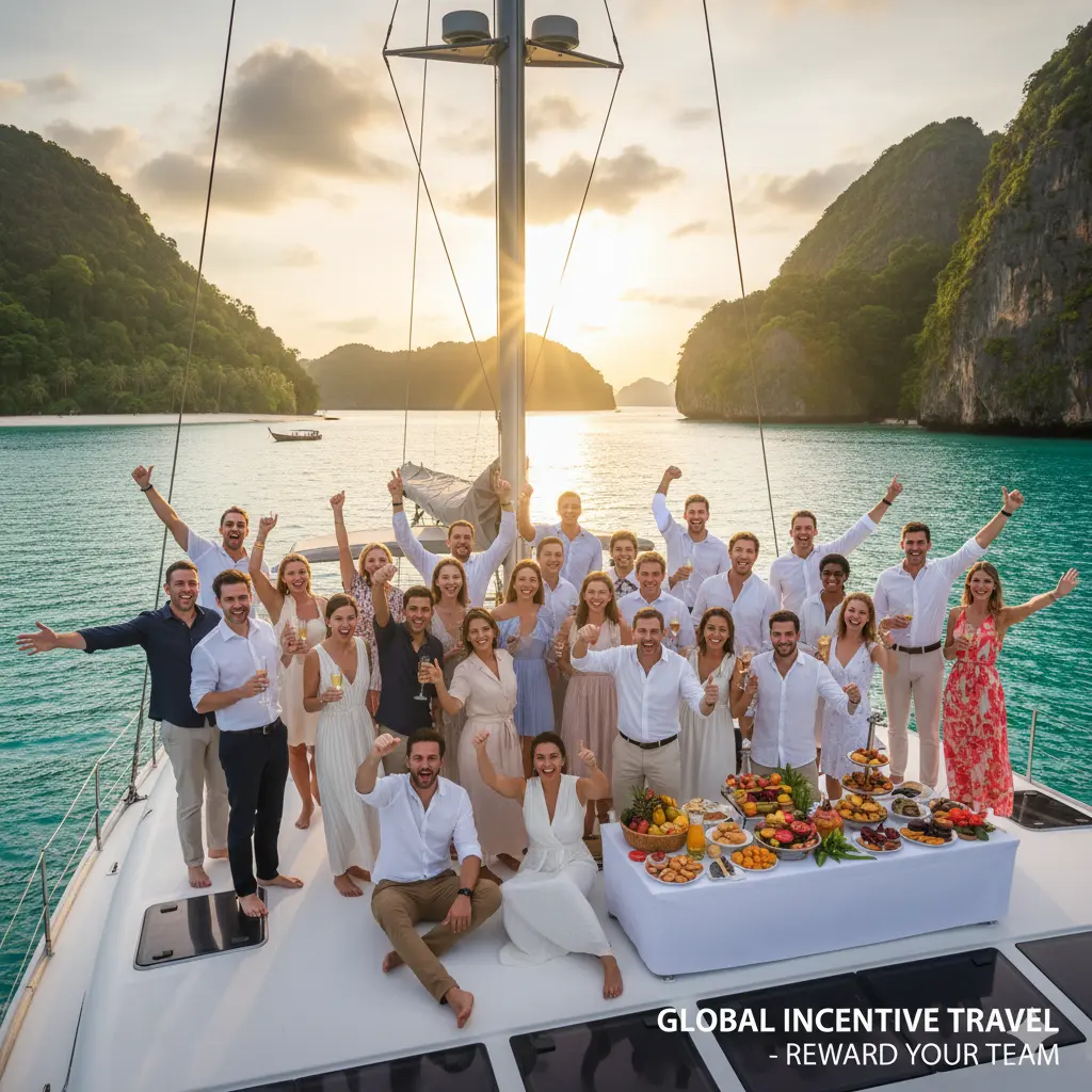 Corporate team enjoying incentive travel