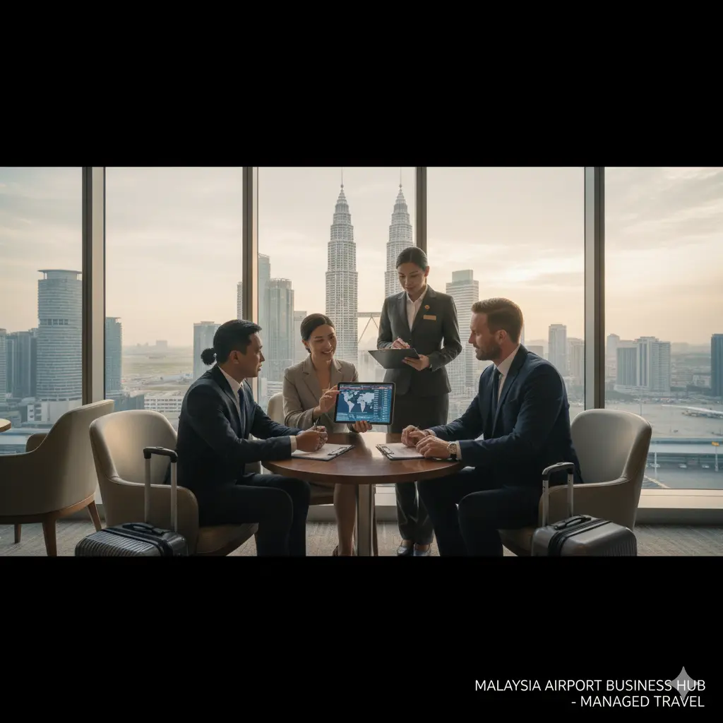 Business travelers in Malaysia airport using management services