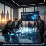 Travel management company team organizing corporate event in Asia