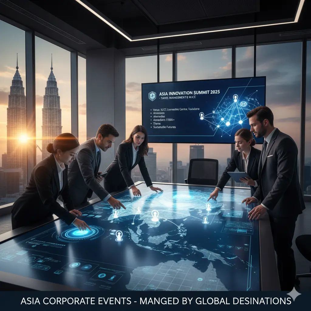 Travel management company team organizing corporate event in Asia