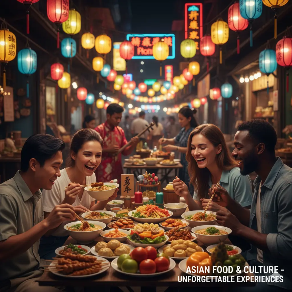 Travelers enjoying Asian food and cultural activities
