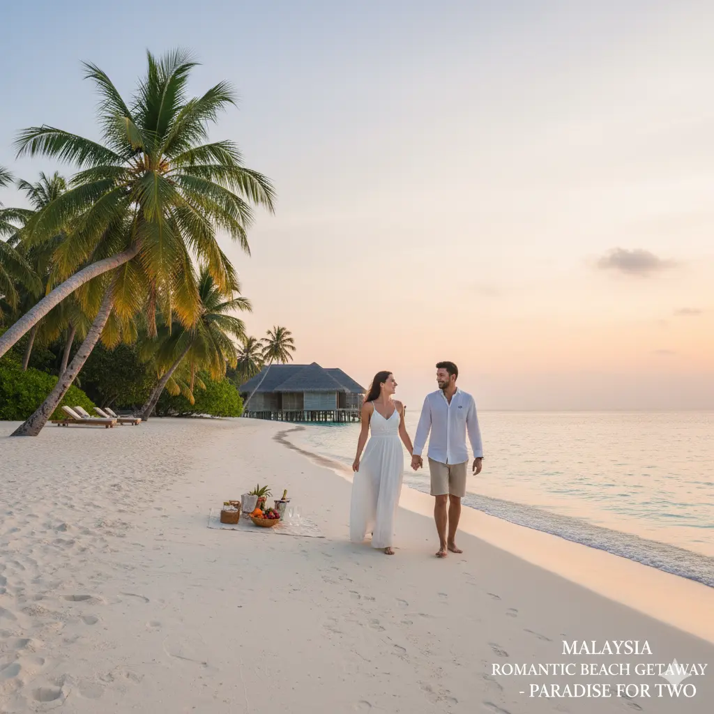 Couple enjoying romantic beach getaway in Malaysia