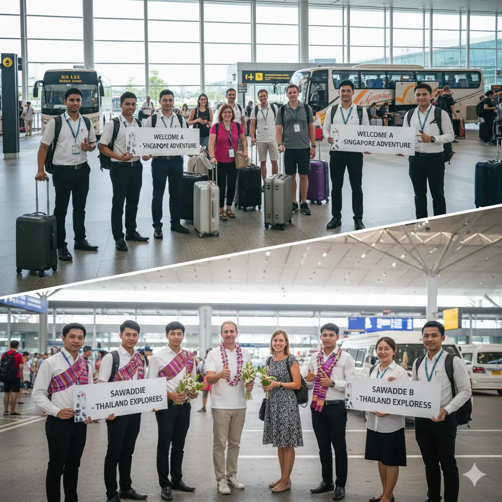 DMC team coordinating group arrivals at Singapore and Thailand airports