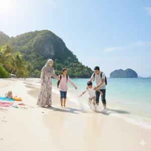 Malaysian family enjoying a beach holiday together in Langkawi