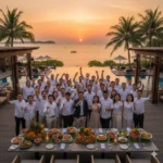 Corporate team celebrating at a resort during an incentive trip in Malaysia