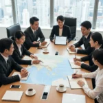 Travel agents discussing partnership opportunities with a regional DMC team in Asia