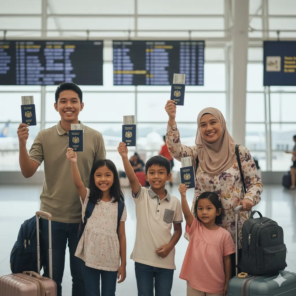 Happy Malaysian family ready for overseas holiday