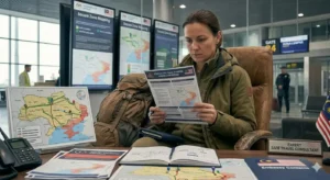 how to book safe tours during war situation — travel consultant planning safe holiday package