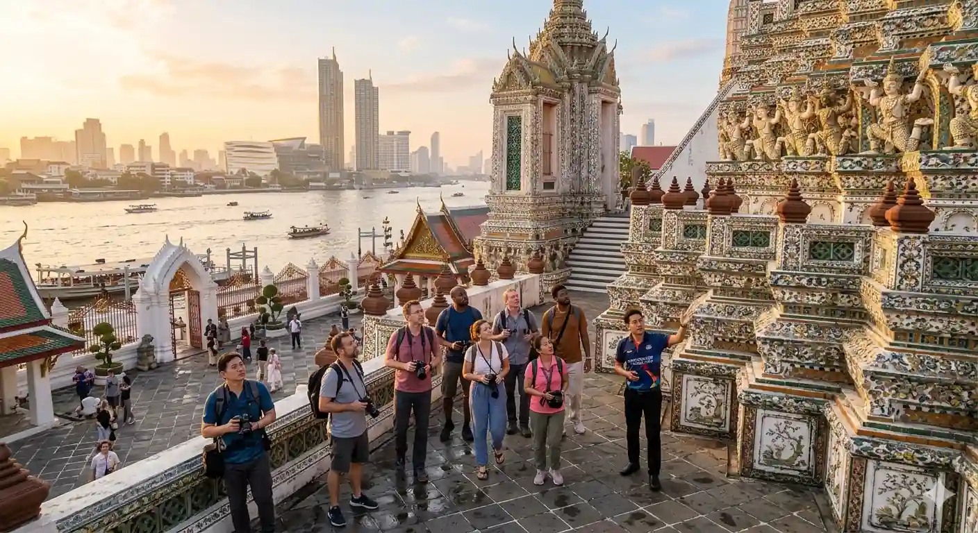Thailand group tour packages for travel agents 2026 — Bangkok temple with group of tourists