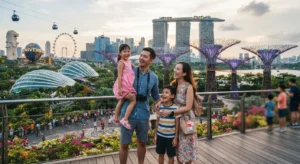Family enjoying a holiday in Singapore with famous attractions and city experiences