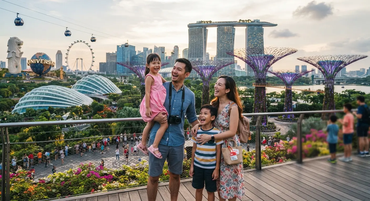 Family enjoying a holiday in Singapore with famous attractions and city experiences