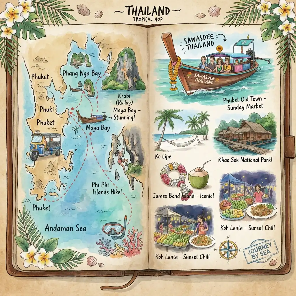 Thailand island hopping itinerary 2026 with tropical beaches and islands