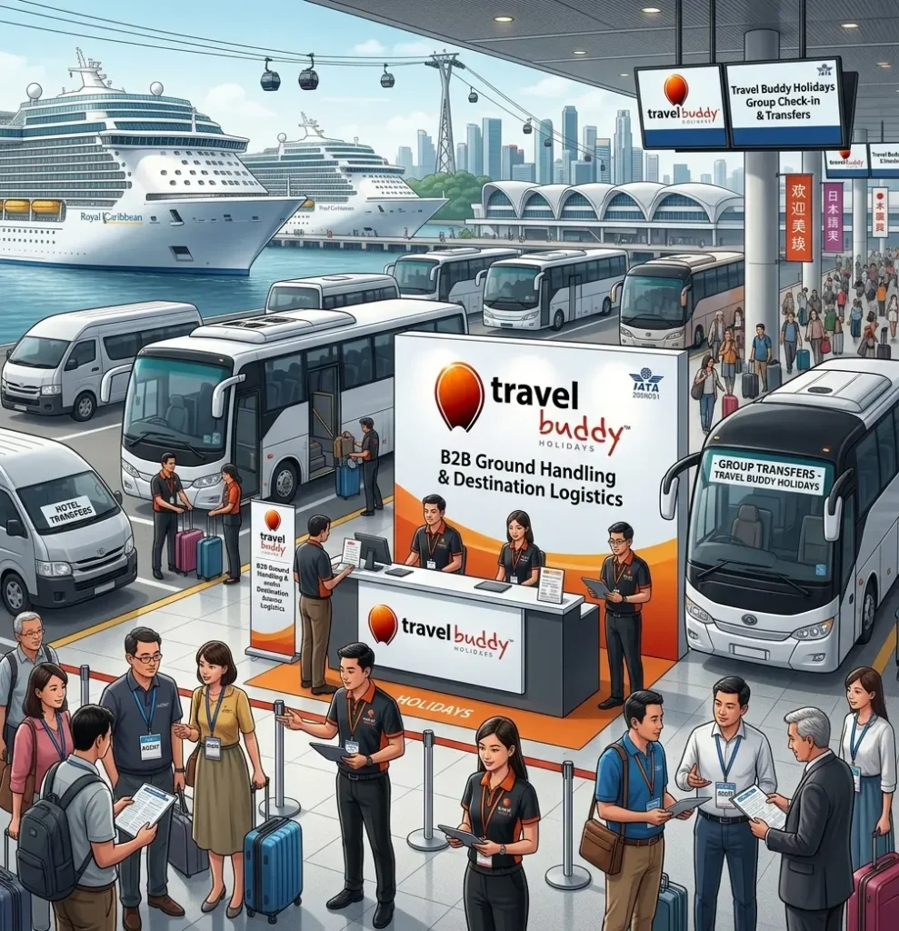 Singapore cruise ground handling for travel agents with cruise terminal and group transportation