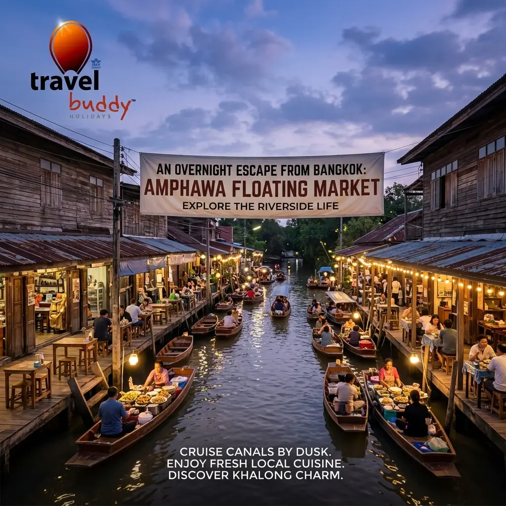 Amphawa overnight trip from Bangkok with riverside floating market in the evening